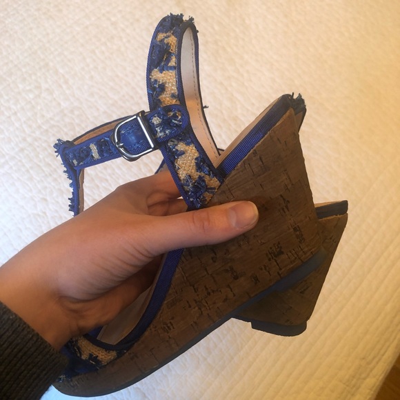 Jill Stuart Blue Raffia Cork Wedges Sz 7 - Picture 4 of 8